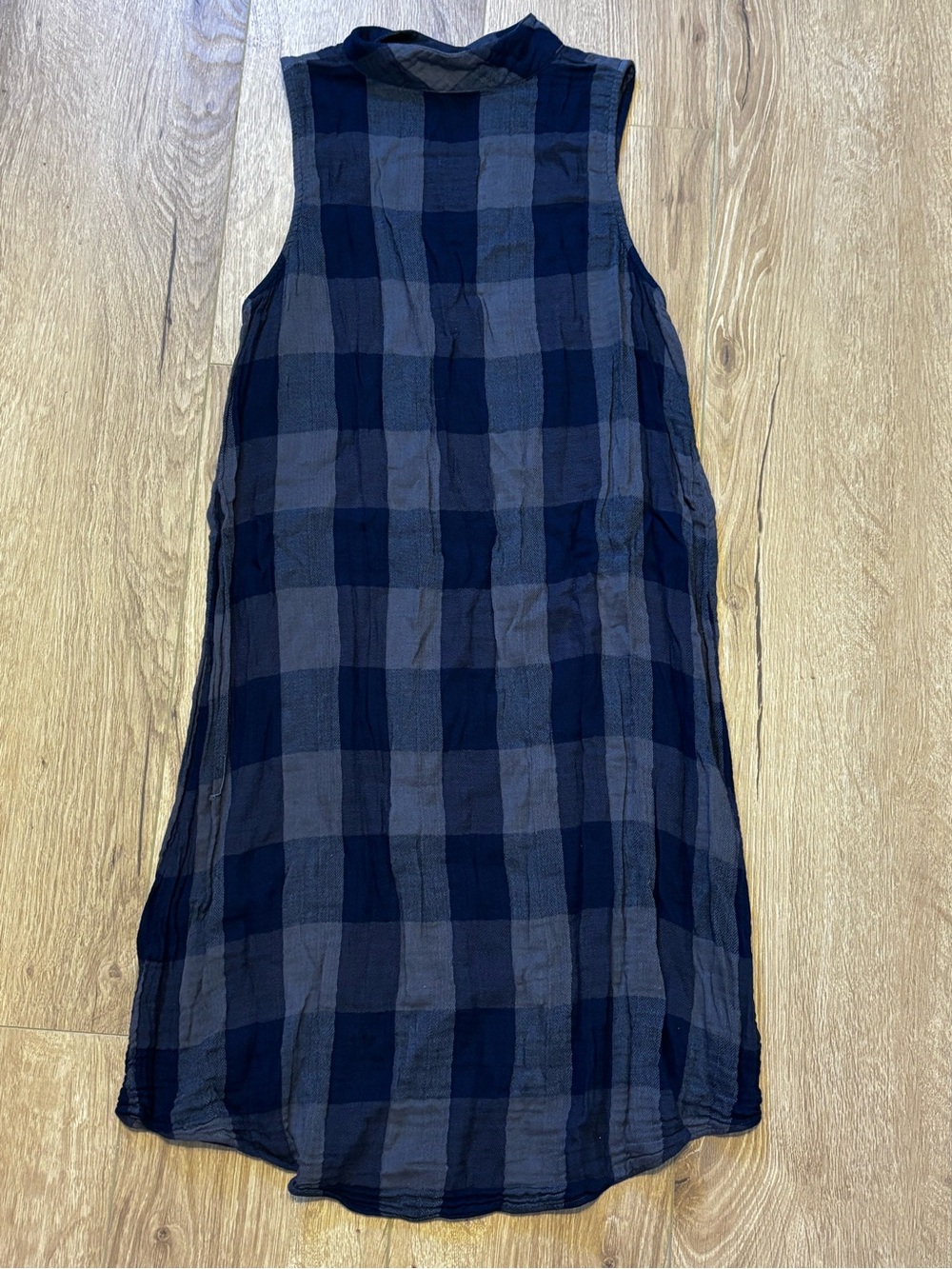 Anthropologie Cloth & Stone Blue Grey Plaid Swing Dress Mock Neck XS